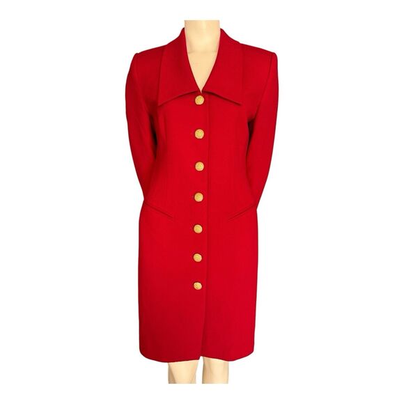 VTG 100% Wool Jacket Dress Women’s 10 Gold Anchor Buttons Red Dress Career - Picture 1 of 10